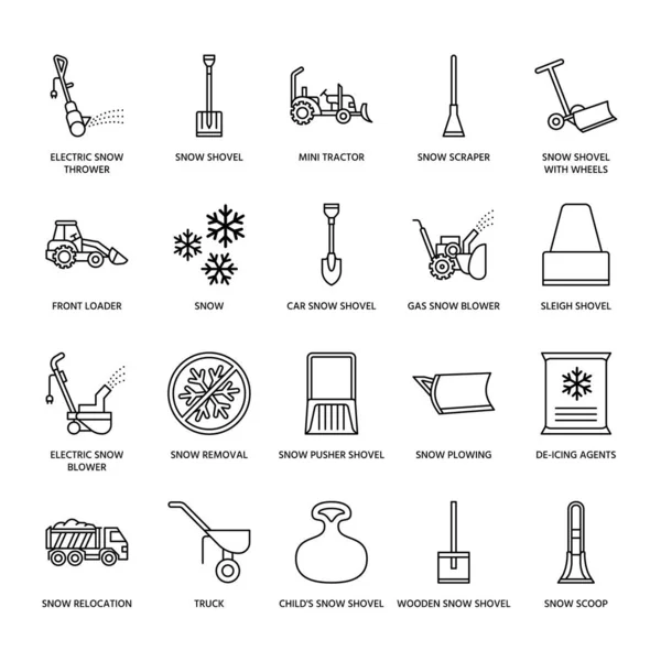 Snow Removal Flat Line Icons Ice Relocation Service Signs Cold — Stock Vector