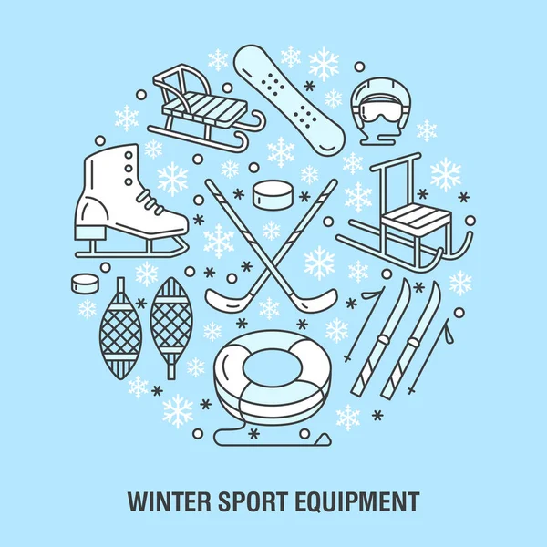 Winter Sports Banner Equipment Rent Ski Resort Vector Line Icon — Stock Vector