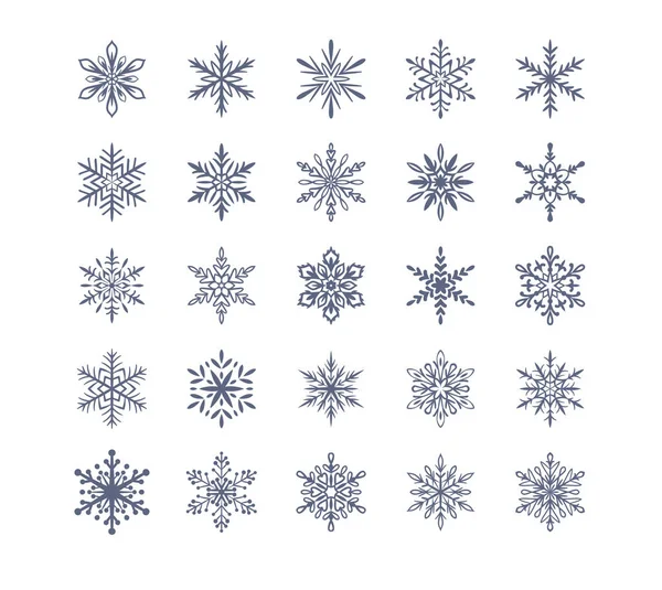 Nette Schneeflocken Sammlung Isoliert Auf Weißem Hintergrund Flache Schnee Ikonen — Stockvektor