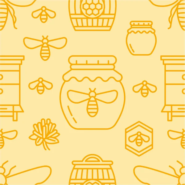 Imkerei Nahtlose Muster Gelb Orange Farbe Bienenzucht Vektor Illustration Bienenstock — Stockvektor