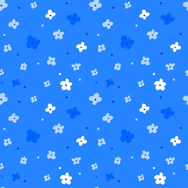 青い背景に白い花を持つ花のシームレスなパターン 繰り返しの背景 テキスタイルの質感 暗い抽象的な自然壁紙 — ストックベクタ
