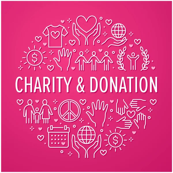 Charity Vector Cirkel Banner Met Platte Lijn Pictogrammen Donatie Non — Stockvector