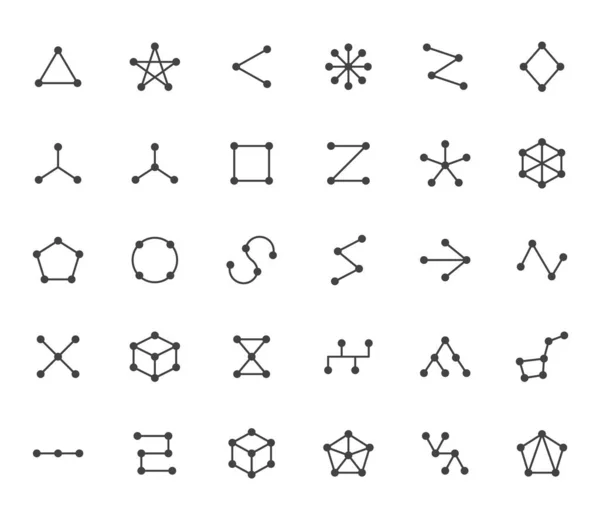 Abstracte Geometrische Platte Iconen Ingesteld Cirkels Verbonden Met Lijnen Vormen — Stockvector