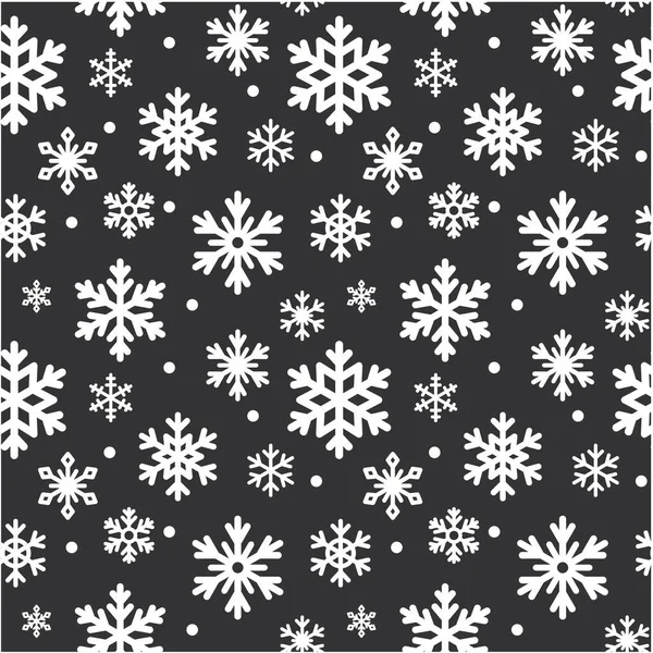 冬の雪片のシームレスなパターン ベクトル背景 表面のための繰り返しのテクスチャ 包装紙 黒に白 — ストックベクタ