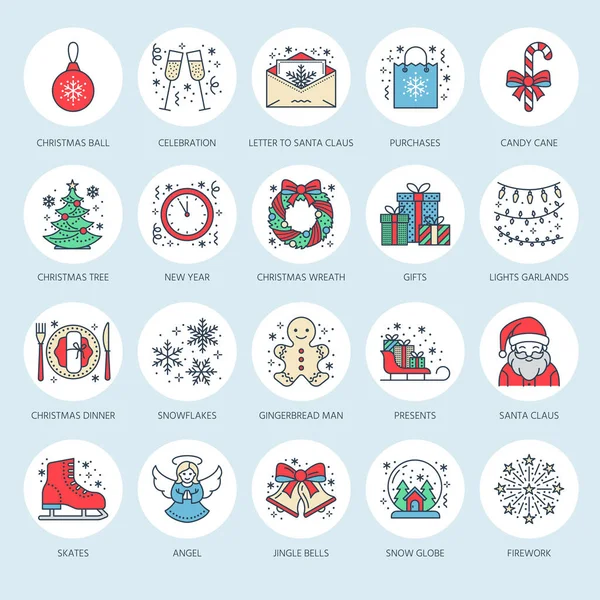 Χριστούγεννα Πρωτοχρονιάτικα Εικονίδια Χειμερινές Διακοπές Χριστουγεννιάτικο Δέντρο Δώρο Χιονάνθρωπος Άγιος — Διανυσματικό Αρχείο