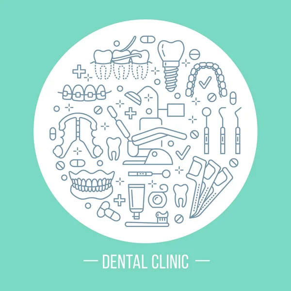 Zubař Ortodoncie Lékařský Banner Vektorovou Linií Ikony Zubní Péče Zařízení — Stockový vektor