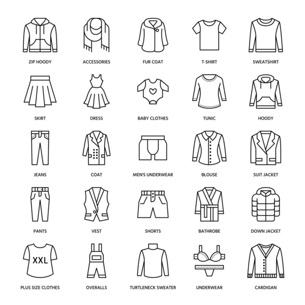 Ropa Iconos Línea Plana Fasion Hombres Ropa Mujer Vestido Chaqueta — Archivo Imágenes Vectoriales