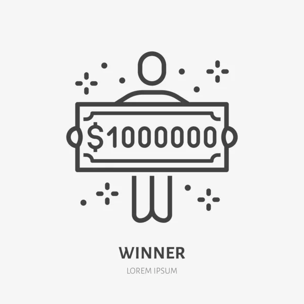 Loterij Winnaar Met Een Miljoen Dollar Check Line Icoon Vector — Stockvector