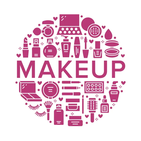 Makeup Beauty Care Red Circle Poster Concept Glyph Icons Cosmetics — Stock Vector