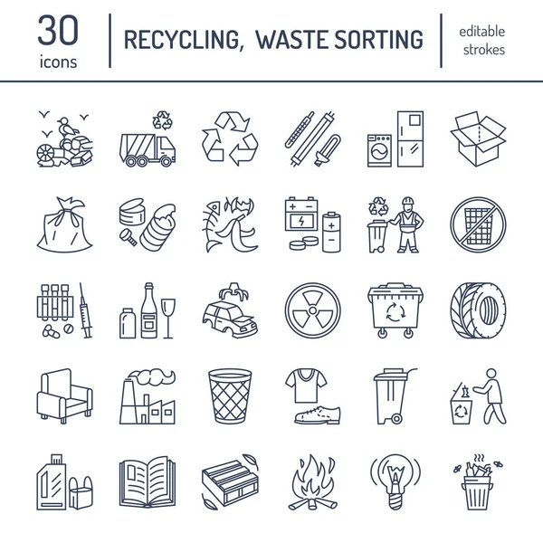 Icono Moderno Línea Vectorial Clasificación Residuos Reciclaje Recogida Basura Residuos — Archivo Imágenes Vectoriales