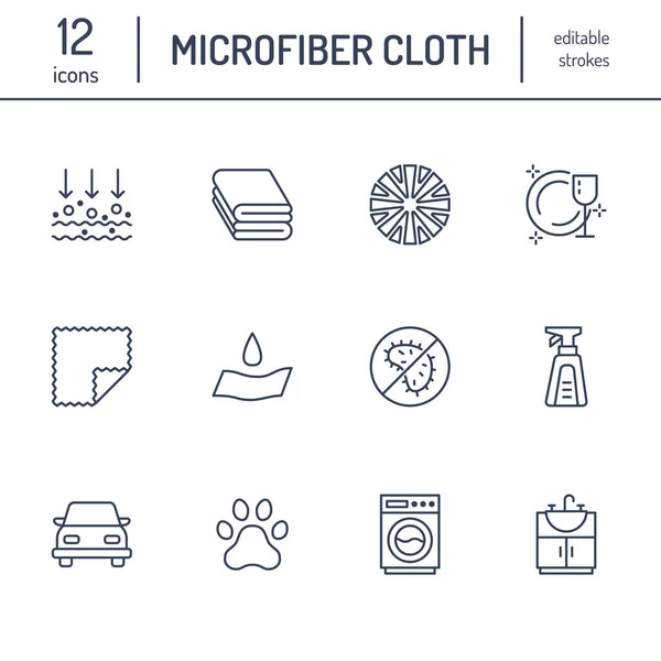 Microfiber Ύφασμα Ιδιότητες Επίπεδη Γραμμή Εικονίδια Απορροφητικό Υλικό Καθαρισμός Σκόνης — Διανυσματικό Αρχείο