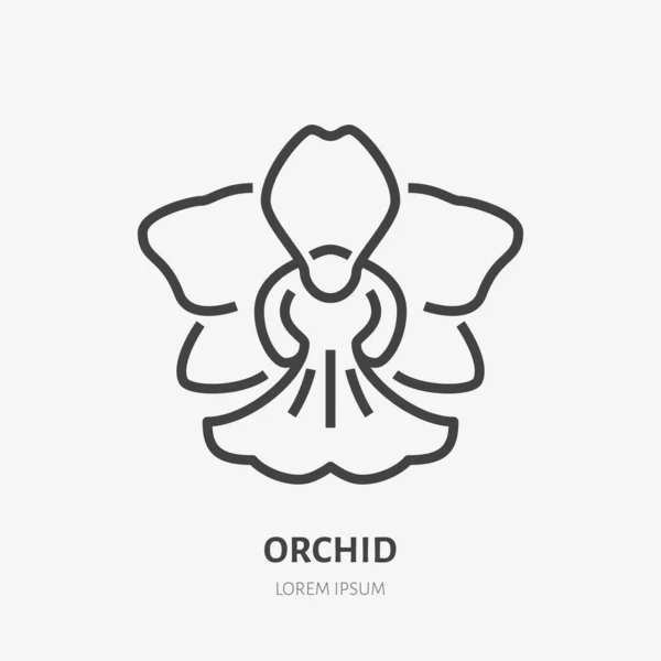 Orchidea Lapos Vonalú Ikon Virágzás Vektorjele Trópusi Virág Körvonalas Logó — Stock Vector