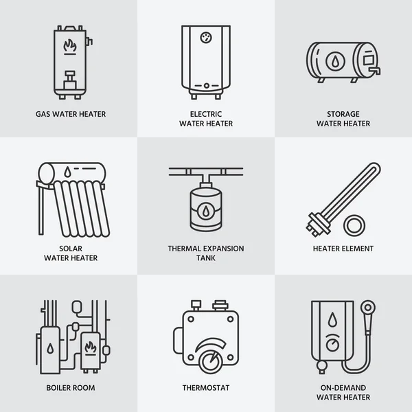 Calentador Agua Caldera Eléctrica Gas Calentadores Solares Otros Iconos Línea — Archivo Imágenes Vectoriales
