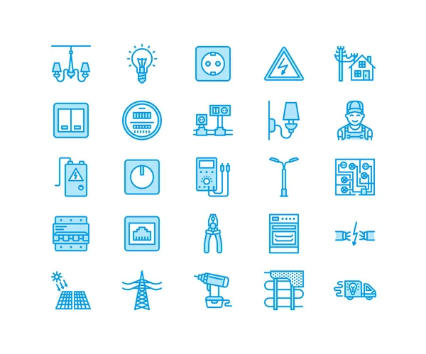 Elektriciteit Engineering Vector Platte Lijn Pictogrammen Elektrische Apparatuur Stopcontact Gescheurde — Stockvector