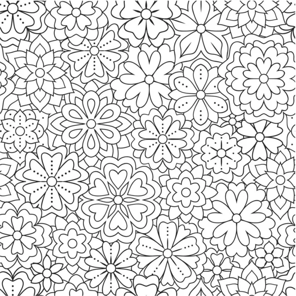 Seamless Pattern Outline Flowers Coloring Book Beautiful Floral Background Color — Stock Vector