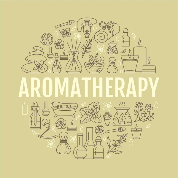 Plantilla Círculo Aromaterapia Aceites Esenciales Ilustración Línea Vectorial Difusor Aromaterapia — Archivo Imágenes Vectoriales