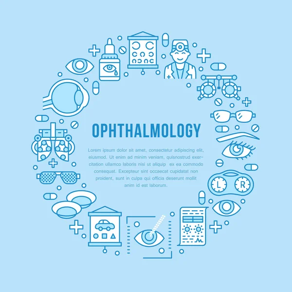 Oftalmología Cuidado Salud Los Ojos Porter Círculo Con Iconos Línea — Vector de stock