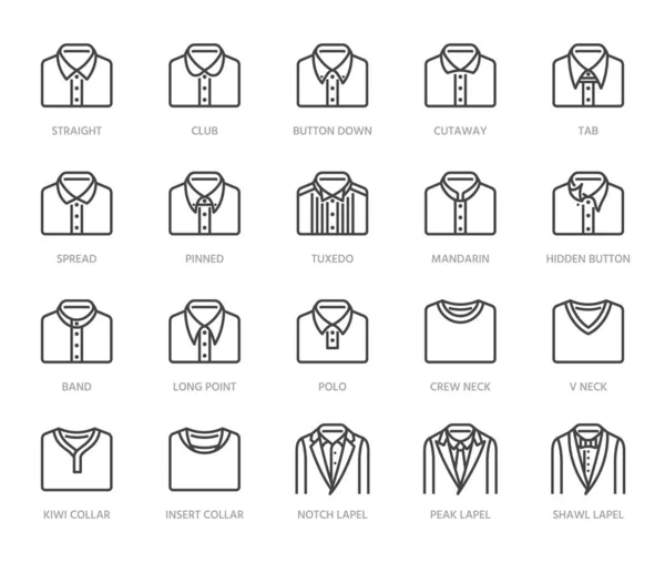 Collares Camisa Tipos Chaqueta Conjunto Iconos Línea Plana Ilustraciones Formales — Archivo Imágenes Vectoriales