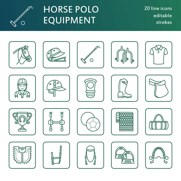 Лошадиные Иконы Плоской Линии Поло Векторная Иллюстрация Лошадей Спортивная Игра — стоковый вектор