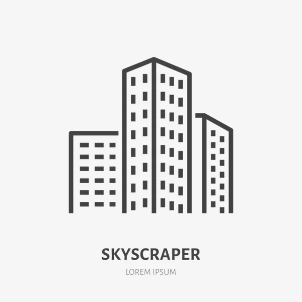 Felhőkarcoló Lapos Vonalú Ikon Vektor Vékony Jele Városi Város Belváros — Stock Vector