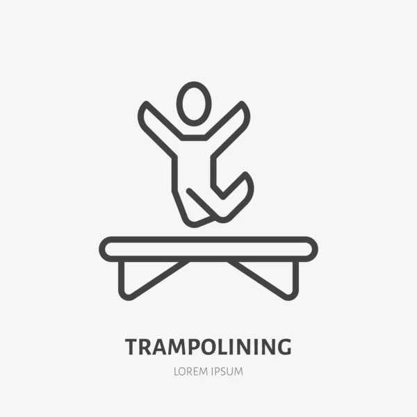 Flat Line Icon Happy People Jumping Trampoline Thin Linear Logo — Stock Vector