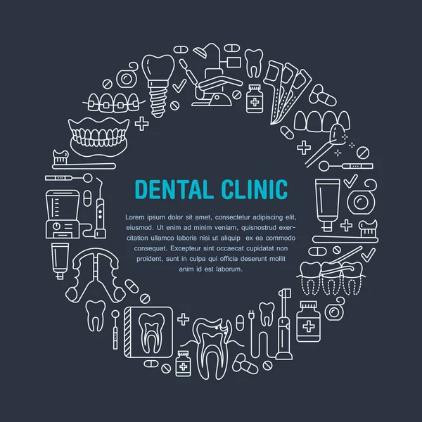 Dentist Orthodontics Medical Banner Vector Line Icon Dental Care Equipment — Stock Vector