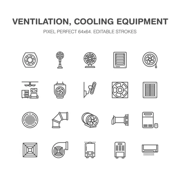 Ventilation Equipment Flat Line Icons Air Conditioning Cooling Appliances Exhaust — Stock Vector