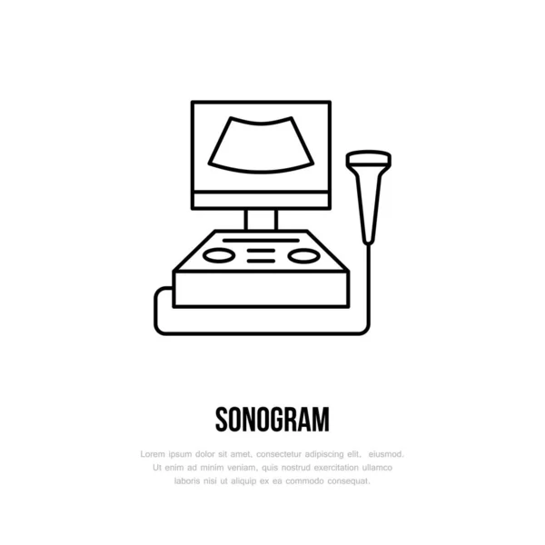 Ikon Garis Vektor Modern Sonogram Logo Linier Klinik Ginekologi Garis - Stok Vektor