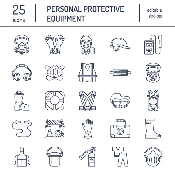 Iconos Línea Equipos Protección Personal Máscara Gas Boya Anillo Respirador — Archivo Imágenes Vectoriales