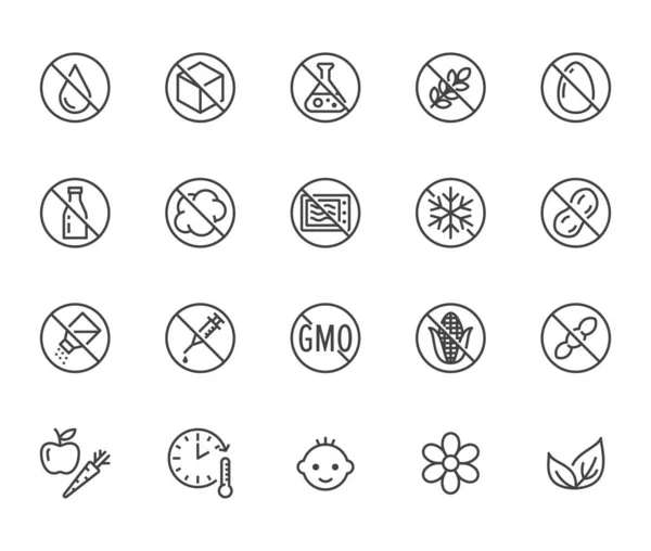 Nourriture Naturelle Ligne Plate Icônes Ensemble Sucre Sans Gluten Sans — Image vectorielle