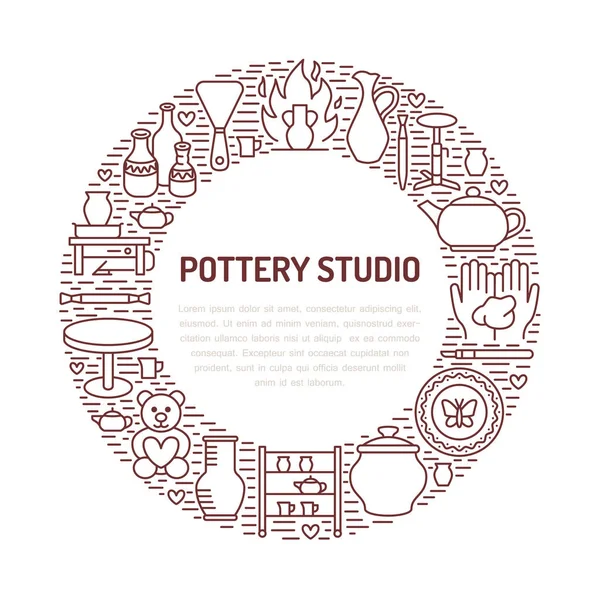 Atelier Poterie Illustration Bannière Cours Céramique Icône Ligne Vectorielle Des — Image vectorielle