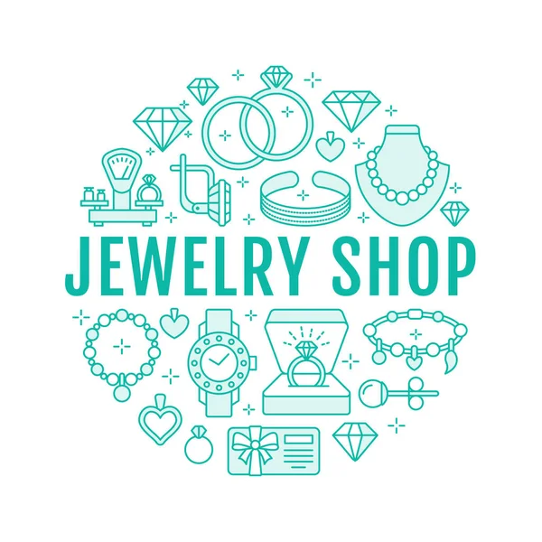 Jewelry Shop Diamond Accessories Banner Illustration Vector Line Icon Jewels — Stock Vector