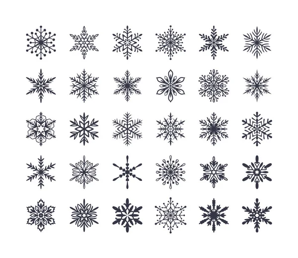 Nette Schneeflocken Sammlung Isoliert Auf Weißem Hintergrund Flache Schnee Ikonen — Stockvektor
