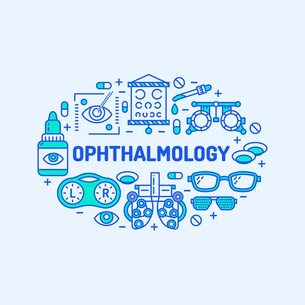 Oftalmoloji Tıbbi Afiş Illüstrasyonu Göz Sağlığı Vektör Çizgisi Ikonları Optometri — Stok Vektör
