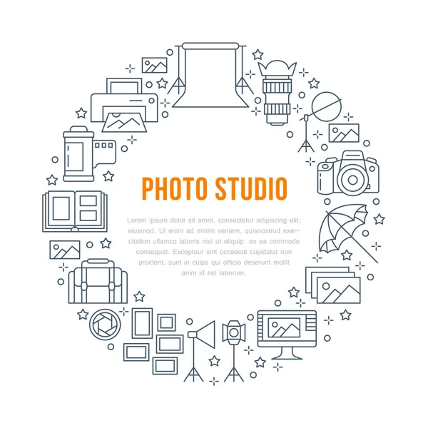 Fotografische Apparatuur Poster Met Platte Lijn Pictogrammen Digitale Camera Foto — Stockvector