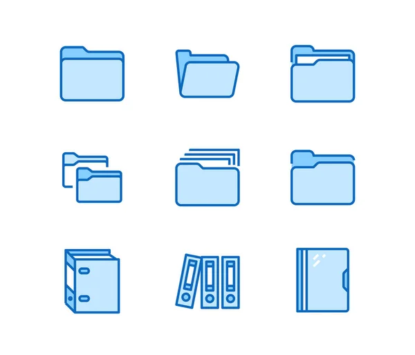 Folder Flat Line Icons Document File Vector Illustrations Business Paper — Stock Vector