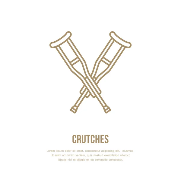 Crutches Line Icon Vector Logo Rehabilitation Equipment Store — Stock Vector