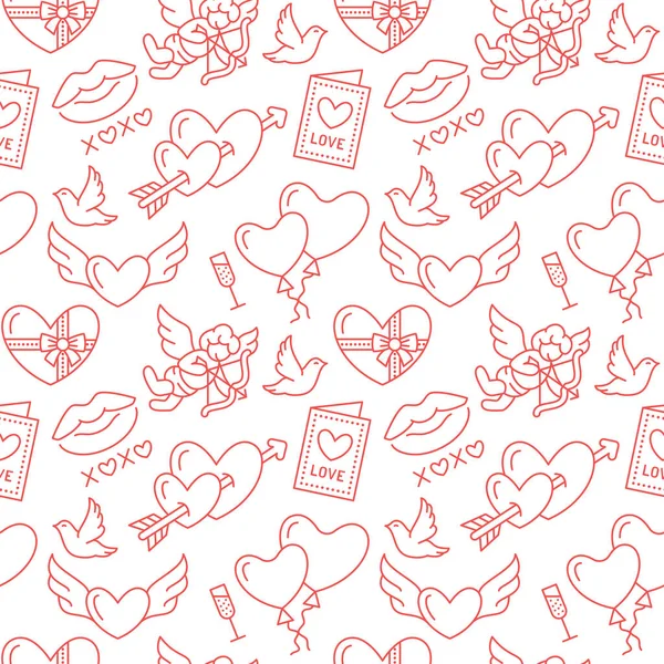 Modèle Sans Couture Saint Valentin Amour Romance Lignes Plates Icônes — Image vectorielle