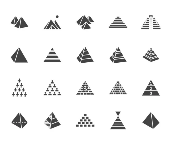 Ensemble Icônes Glyphe Plat Pyramidal Monument Égyptien Infographie Processus Abstraite — Image vectorielle