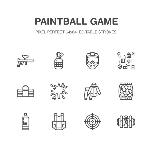 Vektor Permainan Paintball Ikon Garis Datar Peralatan Olahraga Luar Ruangan - Stok Vektor