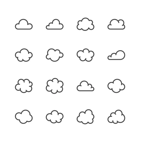 Icone Nuvola Linea Piatta Simboli Nuvole Memorizzazione Dei Dati Previsioni — Vettoriale Stock