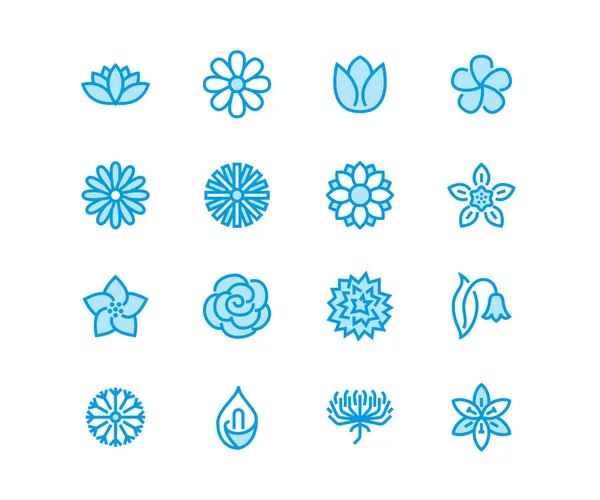 Квіти Плоскі Лінії Піктограм Красиві Садові Рослини Ромашка Соняшник Квітка — стоковий вектор
