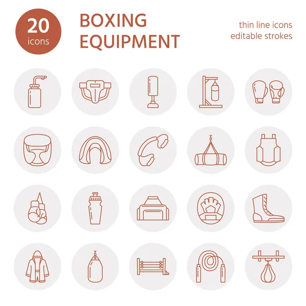 Vektor Linien Symbole Für Das Boxen Boxsack Boxerhandschuhe Ring Schwere — Stockvektor