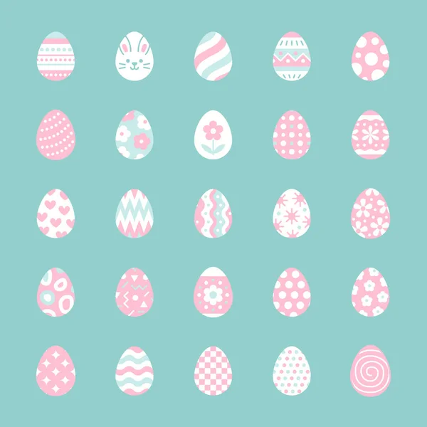 Пасхальный Набор Раскрашенные Яйца Векторные Иллюстрации Охоте Яйцами Тонкие Знаки — стоковый вектор