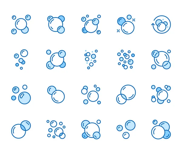 Bubblor Platt Linje Ikoner Som Tvål Skum Kolsyrat Dryck Syre — Stock vektor