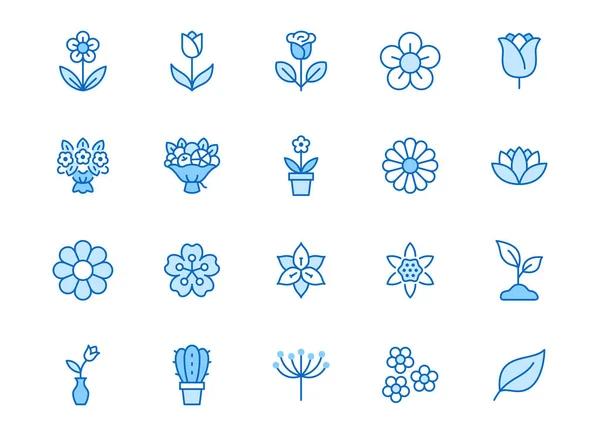 Bloemenlijn Pictogram Ingesteld Rose Tulp Vaas Fruit Boeket Lente Bloesem — Stockvector