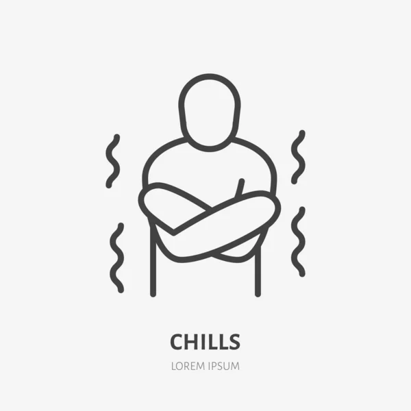 Hypothermia Line Icon Vector Pictogram Person Chills Man Having Fever — Stock Vector