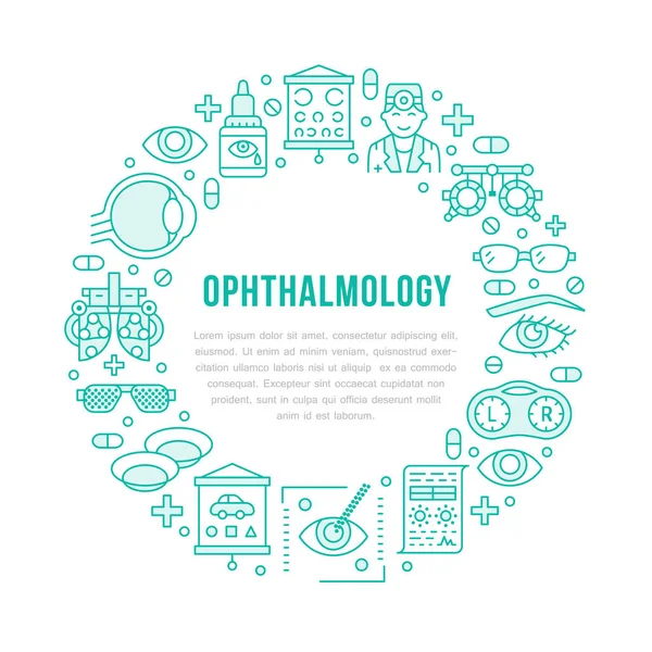 Oftalmologie Nosič Kruhů Zdravotnictví Liniovými Ikonami Optometrie Kontaktní Čočky Oční — Stockový vektor