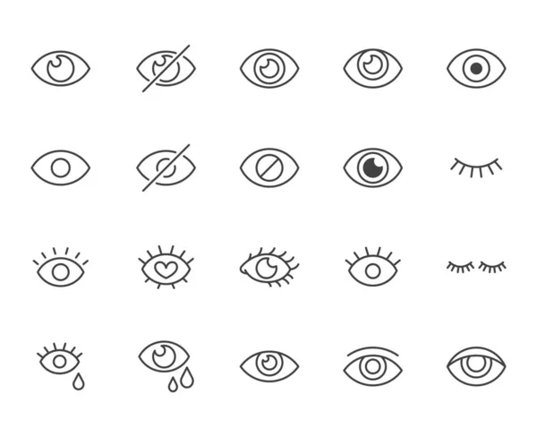 Набір Піктограм Плоскої Лінії Очей Втомлені Очі Зір Зір Простий — стоковий вектор