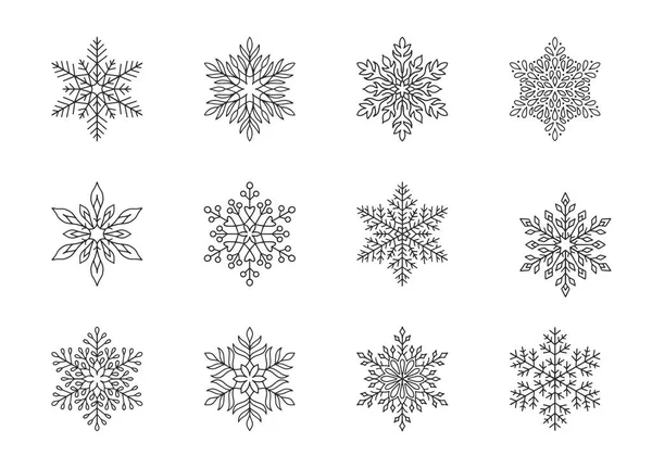 Χριστουγεννιάτικη Συλλογή Νιφάδων Χιονιού Που Απομονώνεται Λευκό Φόντο Χαριτωμένο Χέρι — Διανυσματικό Αρχείο